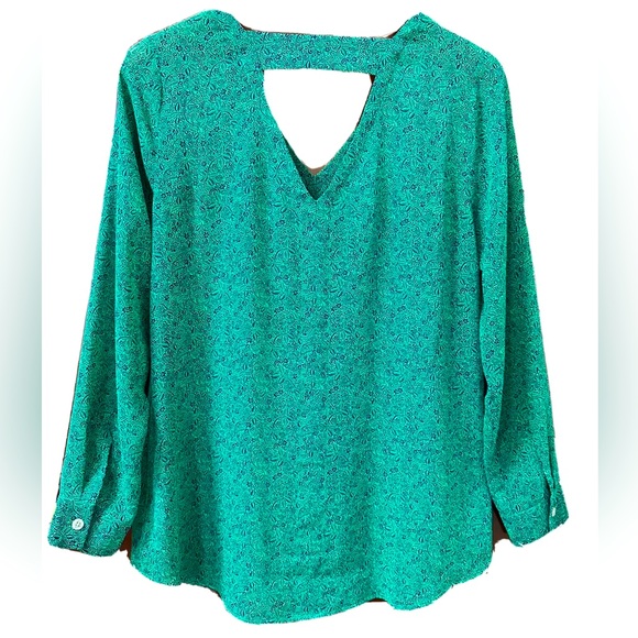 cabi Womens Bountiful Blouse Kelly Green Floral Vine Design Size Medium EUC - Picture 4 of 8